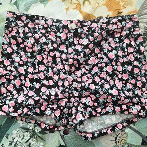 H&M Divided Hot Pink & Black Floral Shorts Womens Size 10 High Rise Cotton